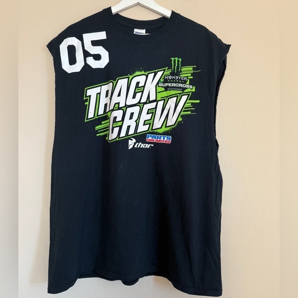 Monster Supercross Track Crew Black Muscle Cutoff Sleeve Shirt Thor Parts Unl XL